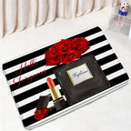 Fashion Perfume Shower Curtain Set Pink Rose Flower Modern Woman Girl Home Bathroom Decor Non Slip Rug Bath Mat Toilet Lid Cover