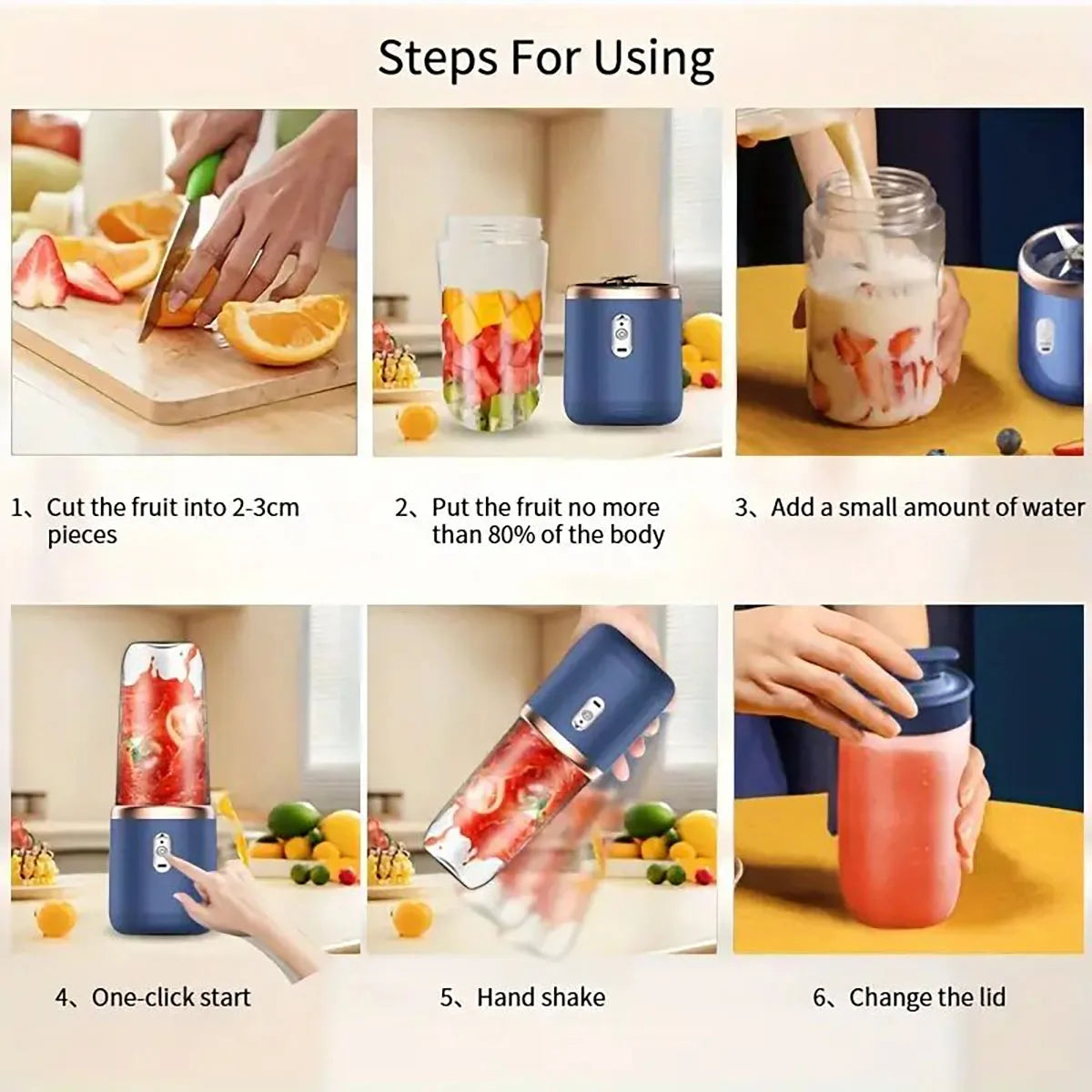 1 PC portable blender with 2 USB rechargeable personal juicers, button controlled, suitable for home and travel