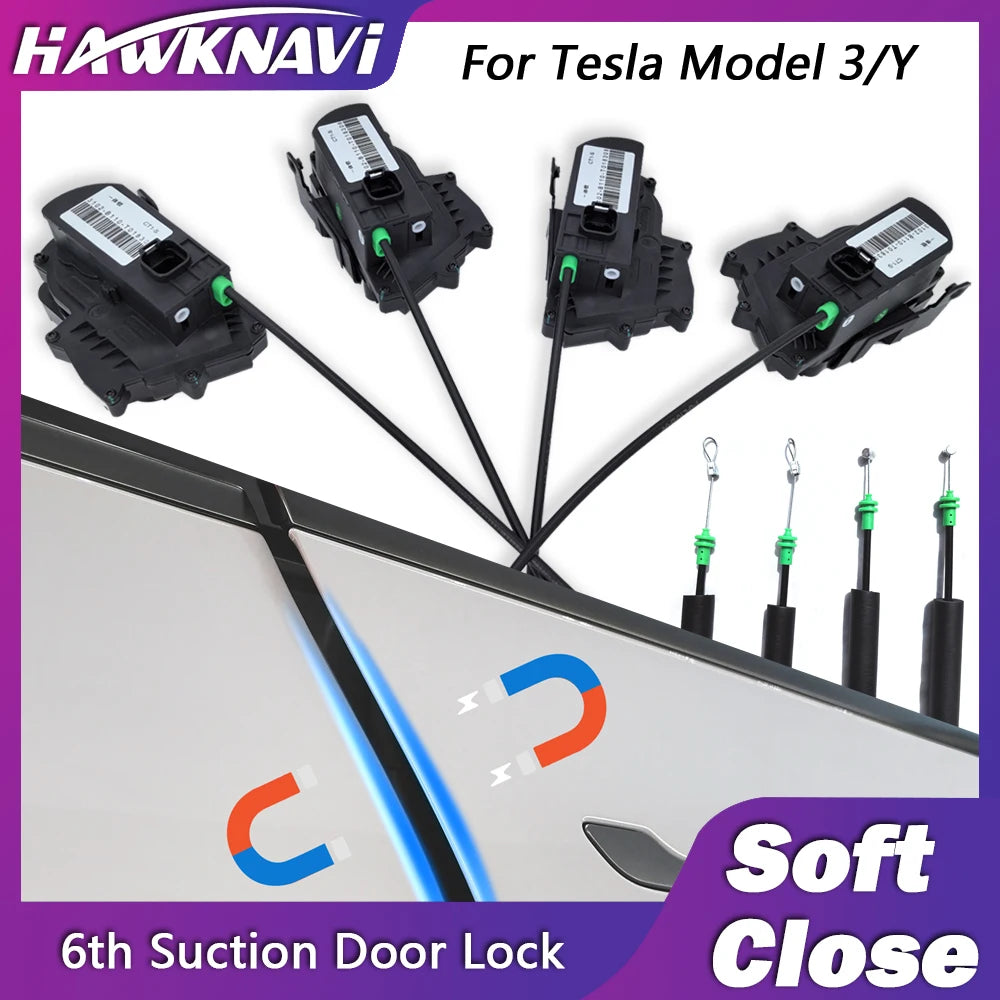 Hawknavi  Electric Suction Door Lock For Tesla Model Y Model 3 Highland with Soft Cose Anti Pinch Super Silence DIY Installing