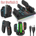 Charging Grip for Switch 2 Joy-Con Accessory Portable Charger Dock with USB-C Cable Charger Indicator Handle Bracket Stand ﻿