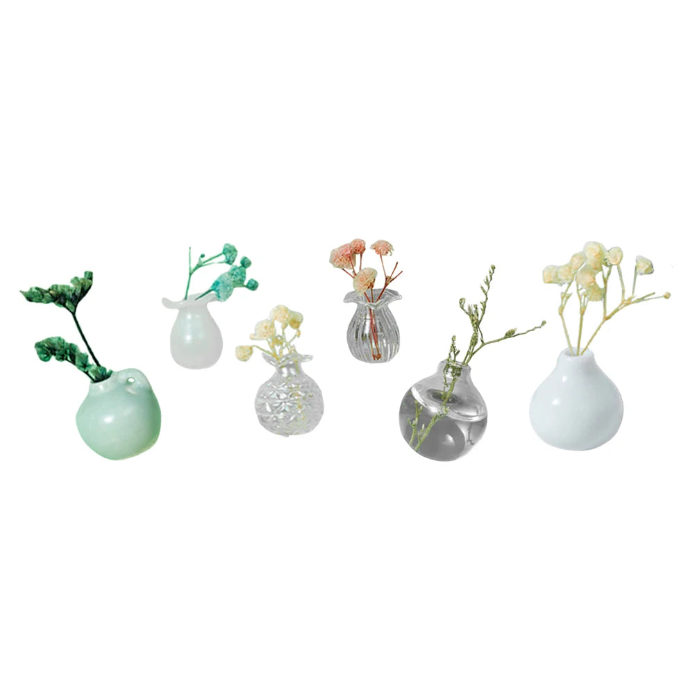 3-14pcs Set Mini Ceramics Vase Fridge Magnets Label Mini Bonsai Magnet Button Potted Simulation Flower Vase Refrigerator Message