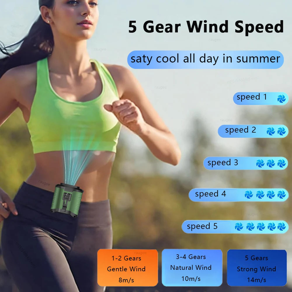 Waist Fan Mini Rechargeable Portable Fan with 10000mAh Power Bank USB