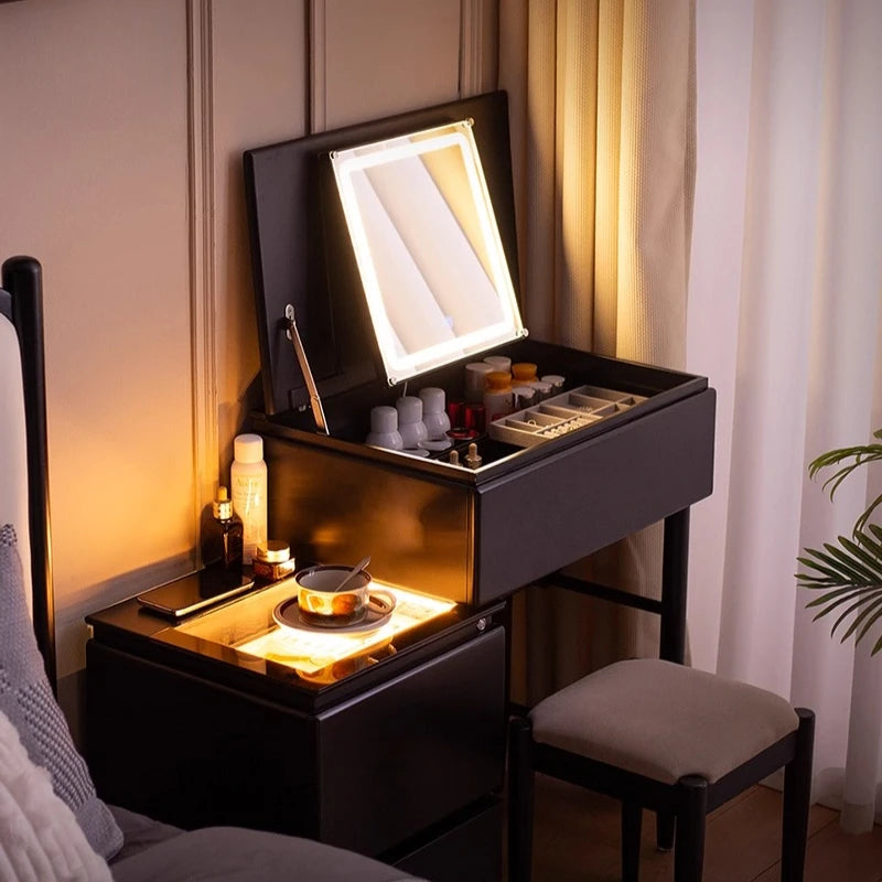 Woman Dressing Table with Glass Plate Stool Toilet Makeup Cabinet with Mirror Dresser Furniture for Room Sinfonier Komode Banity