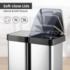 2-Compartment Kitchen Trash Can, 2x25L Stainless Steel Pedal Bin