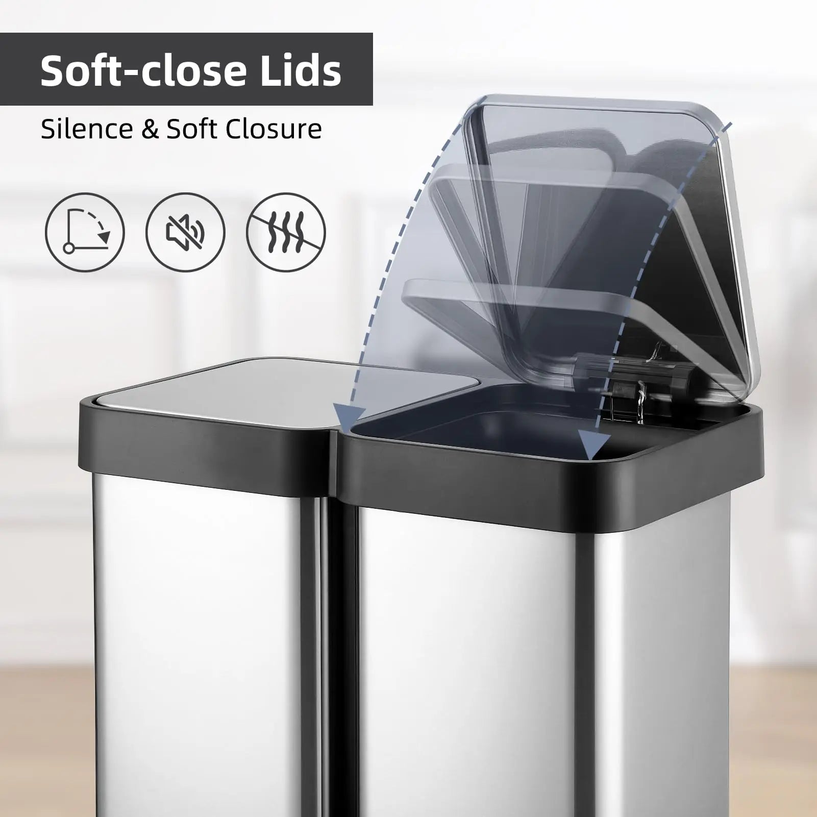 2-Compartment Kitchen Trash Can, 2x25L Stainless Steel Pedal Bin