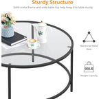 36" Round Glass Coffee Table, Black Circle Coffee Table Center Table with Glass Top, Small Coffee Table