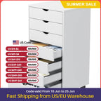 JHK 7 Drawer Chest Dressers Nightstand Storage Cabinet Wooden File Office Mobile Cabinet Wheels Living Room Organizer Rolling
