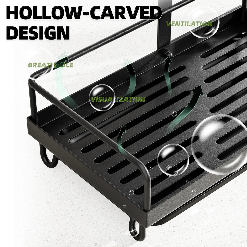 Kitchen Dish Rack With Drain Rack And Storage Shelf Countertop Sink Towel Holder Rod-Attached Dish Rack Storage Cages