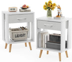 Nightstand Set of 2 with Fabric Drawers and Open Shelves - Rustic Bedroom Side Tables