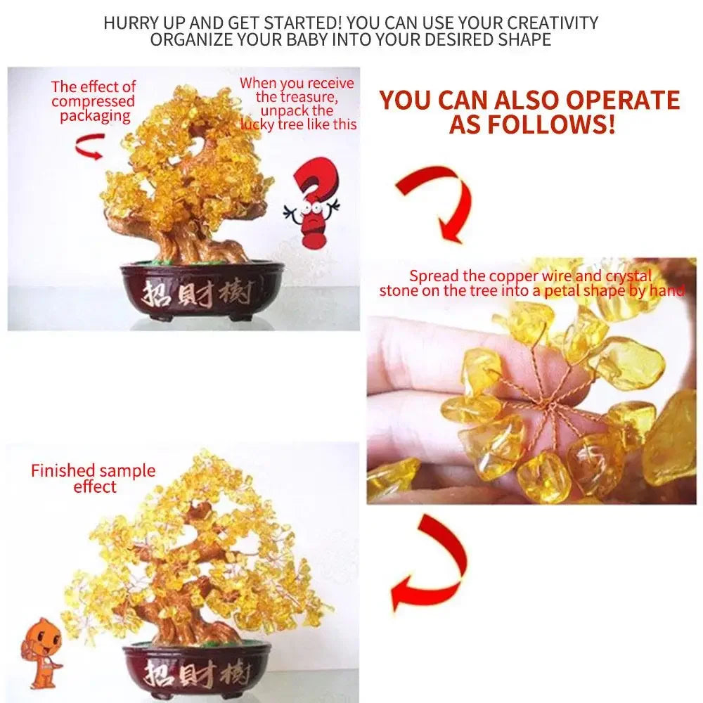 Lucky Money Tree Chinese Gold Ingot Crystal Fortune Tree Ornament Wealth Ornament Home Office Table Decoration Tabletop Crafts