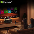 Portable wireless speaker with 2 microphones, karaoke machine,40W high volume,knob buttons,RGB lights,supports BT,USB,AUX,TF,MIC