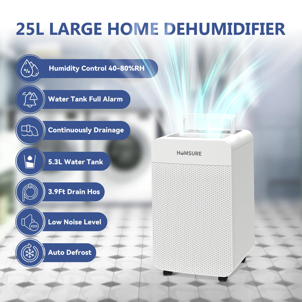 HUMSURE Electric Dehumidifier 25L/24H, Dehumidifier Basement Rooms wit