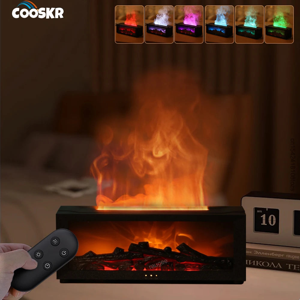 Aroma Air Humidifier Essential Oil Diffuser Fireplace Flame Humidifier