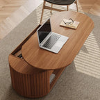 47-Inch Lift Top Wood Coffee Table with Hidden Storage Compartment and Open Shelf for Living Room, Fluted Oval Center Tea Table