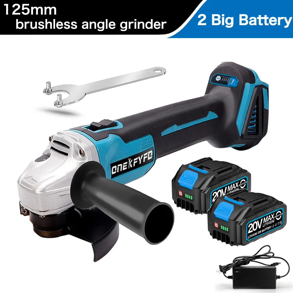 125mm Cordless Brushless Rechargeable Electric Angle Grinder Grinding Machine DIY Woodworking Power Tool For Makita 18V Battery