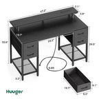 47 H Computer Desk With 4 Drawers, Gaming Desk With Led Lights & Power Outlets, Home Office Desk With Large Storage Space For