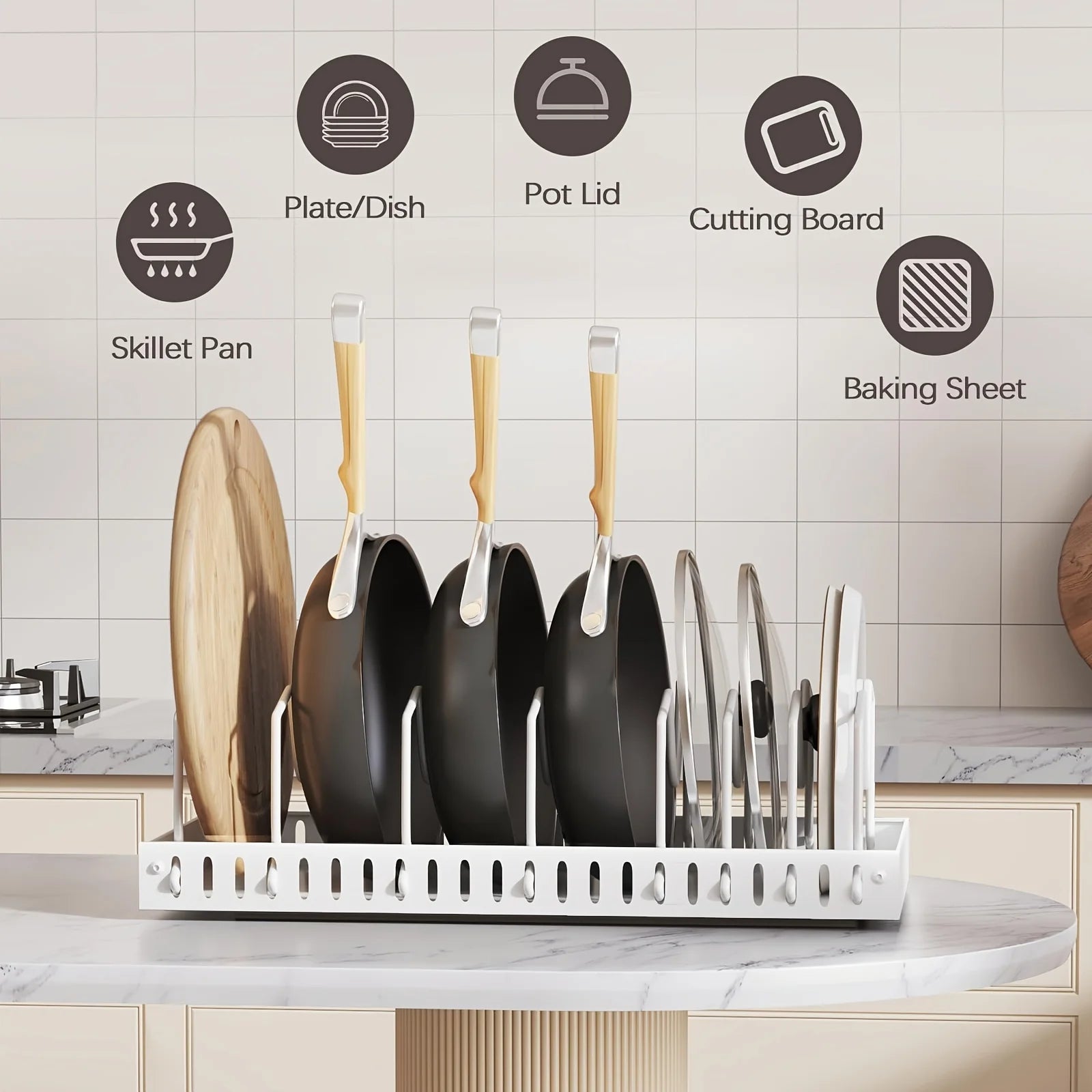Small Kitchen Under Cabinet Pull Out Pot Pan Storage Rack 8 Removable Dividers Sliding Cookware Organizer With Pot Lid Holder