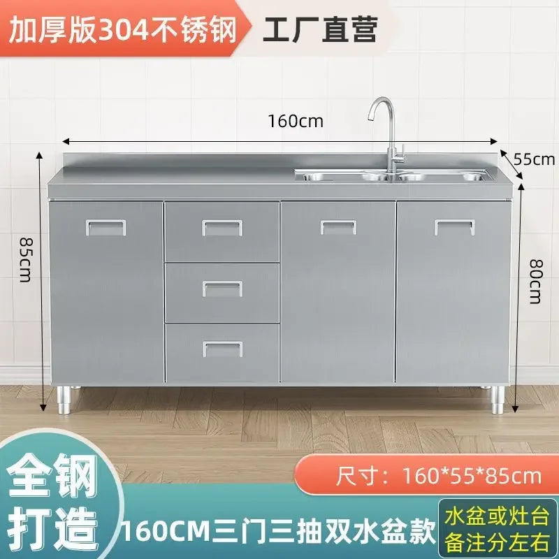 304 Stainless Steel Sideboard Kitchen Multi-door Cabinet Cupboard Dining Room Locke Kitchen Storage Adjustable Shelf Cabinet