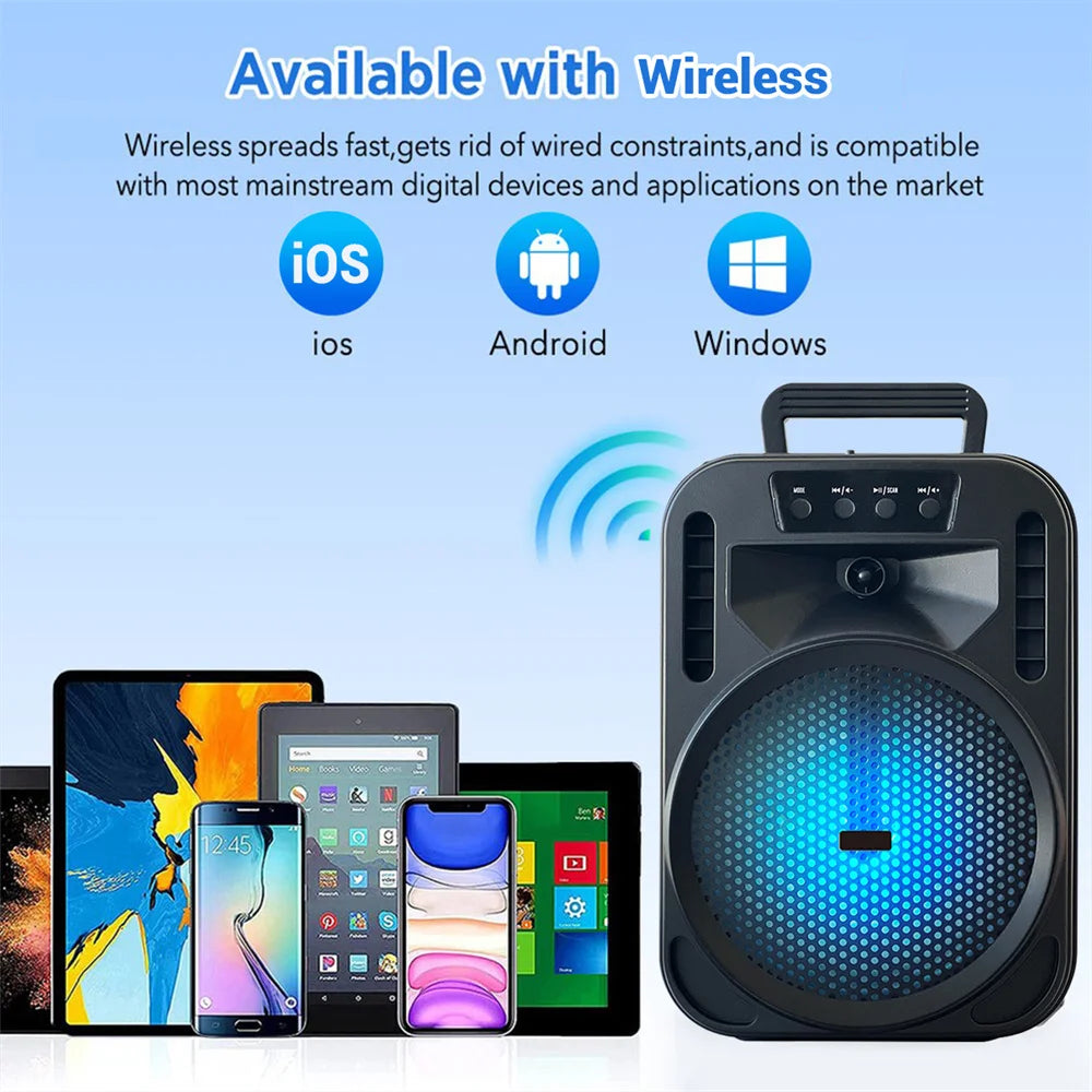 6.5" Portable Bluetooth Speaker | Heavy Bass Subwoofer with Party LED Lights