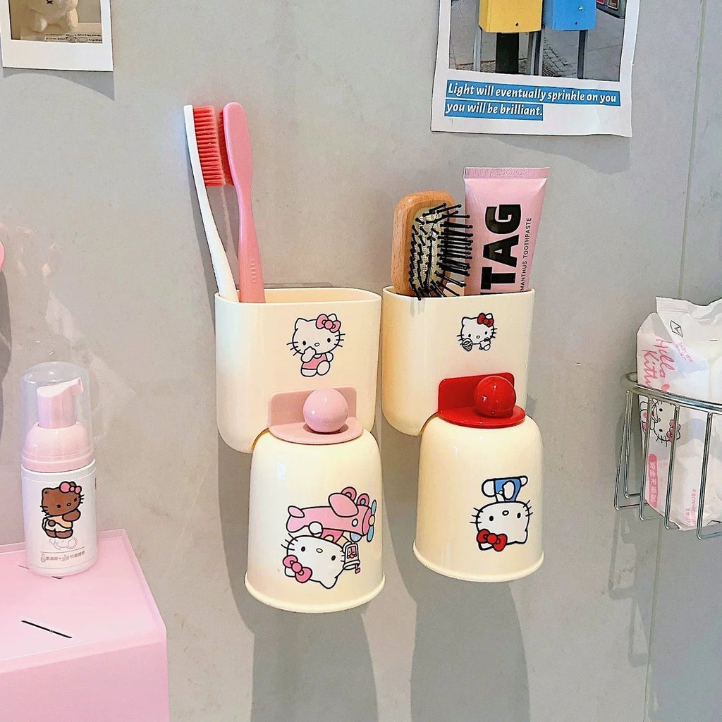 Kawaii HelloKitty Bathroom Storage Set, Toiletries Storage Rack, Toothbrush Cup