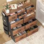 Dresser for Bedroom Chest of Drawers with Side Pockets and Hooks, Fabric Storage Organizer Unit for Living Room, Hallway, Closet