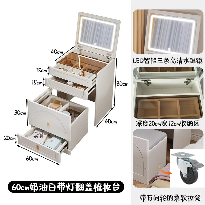 Cream wind flip dresser bedroom simple modern small apartment 60cm Internet celebrity 50 bedside table integrated makeup table