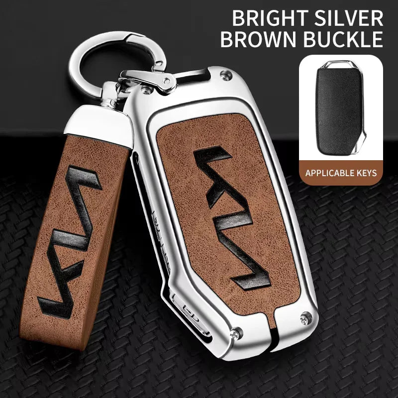 Leather Alloy Car Remote Key Case Protection Cover For KIA Sportage R GT Stinger Sorento Ceed Cerato Forte Niro Soul Telluride