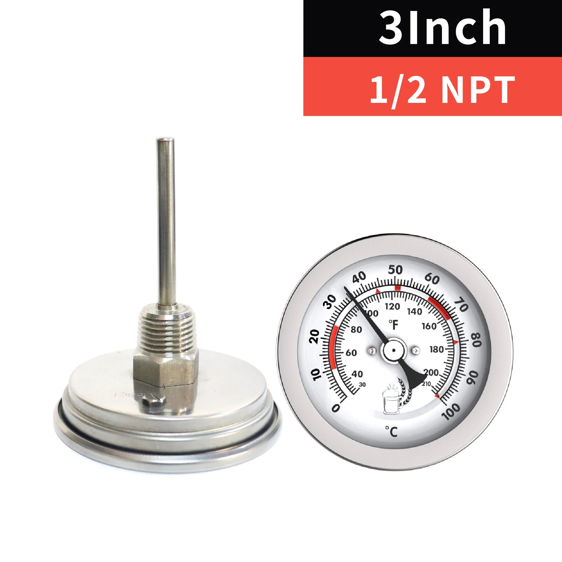Stainless Steel Dial Bimetal Probe Thermometer Household Boiler Brewing Distilled Water Alcohol Thermometer Accessories