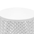 2PCS White Iron Side Table Modern Frame Accent Table Cylindrical Openwork Pattern Metal End Table