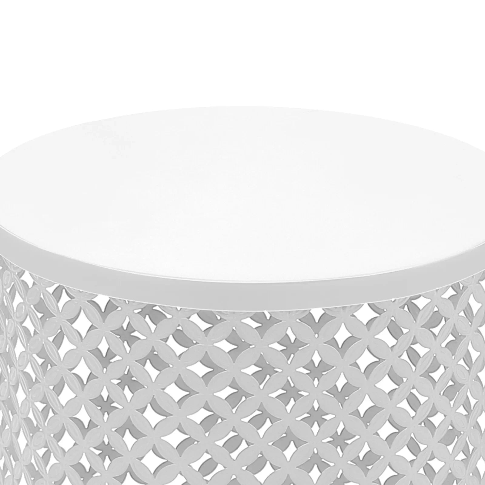 2PCS White Iron Side Table Modern Frame Accent Table Cylindrical Openwork Pattern Metal End Table