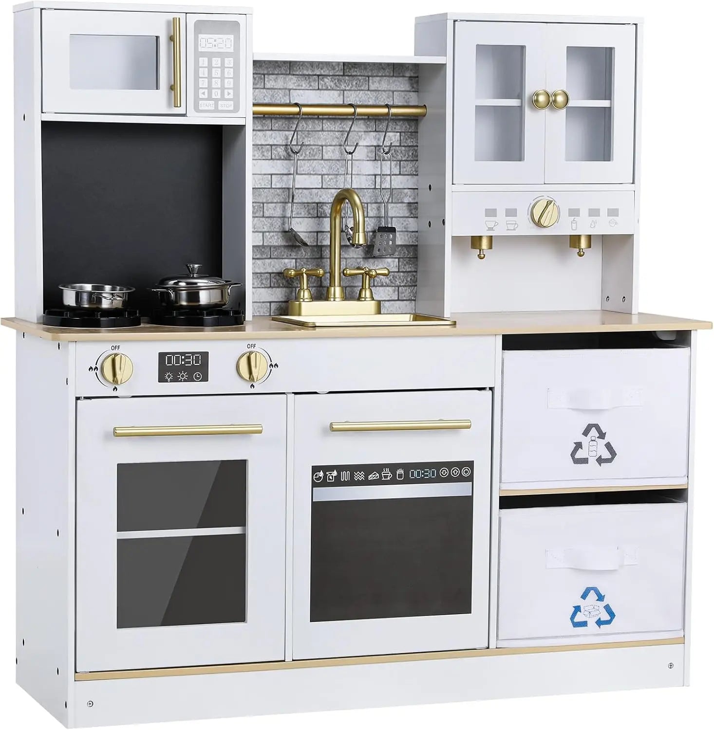 Children's Wooden Kitchen Toy for Children Play Kitchen with Simulated Light and Sound Effects, Doll Kitchen with Accessories