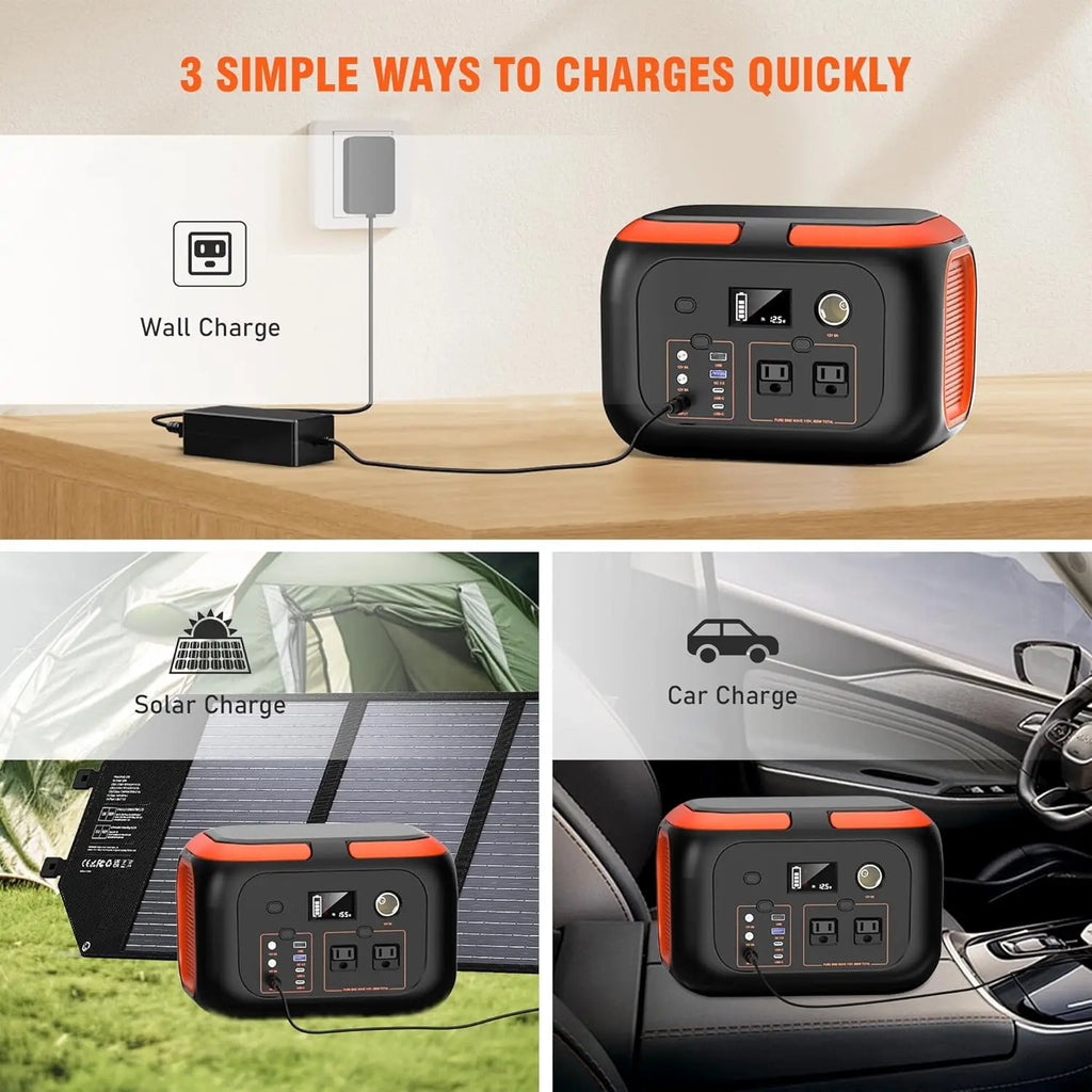 Portable Power Station: 600W/300W/200W Solar Generator for Camping & Home