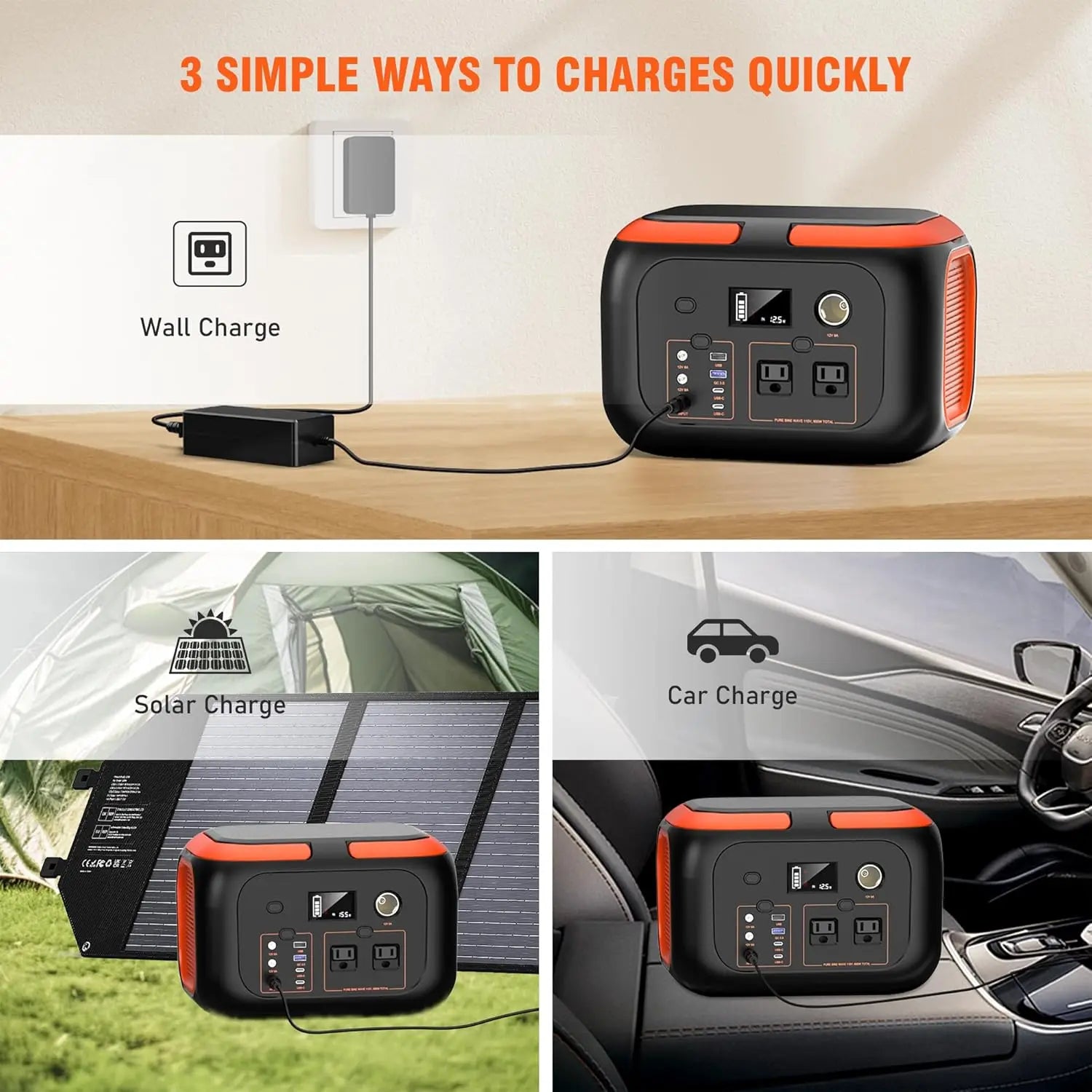 Portable Power Station: 600W/300W/200W Solar Generator for Camping & Home