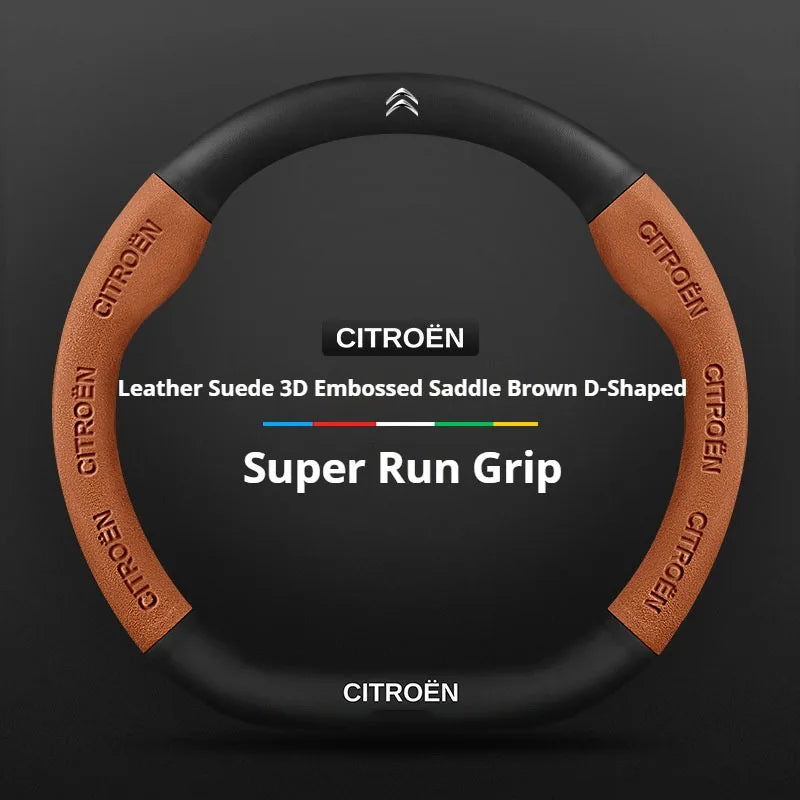 For Citroen C1 C2 C3 C4 C5 C6 VTS Xsara C-Crosser Berlingo Jumpy Carbon fiber Suede Car Steering Wheel Cover Auto Accessories