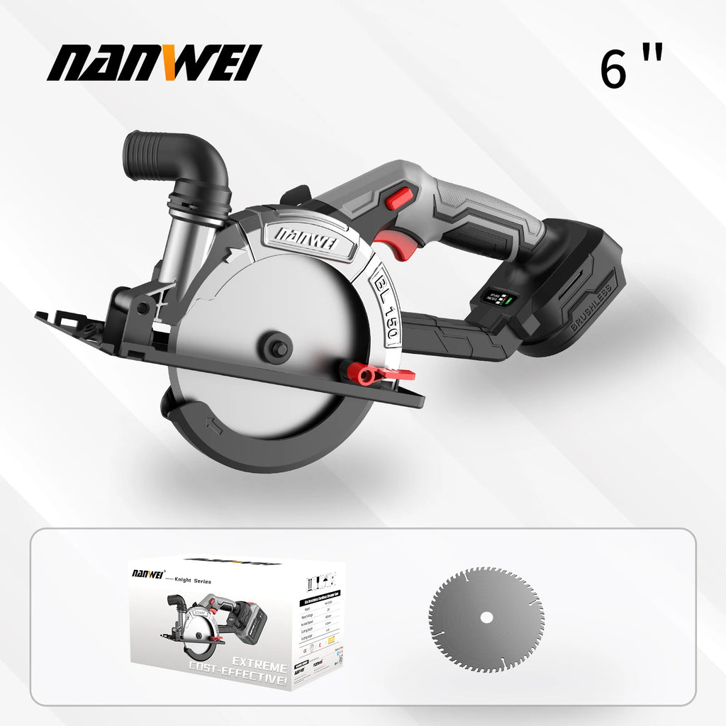 NANWEI 6" cordless brushless circular saw Rechargeable woodworking portable electric saw cutter circular saw