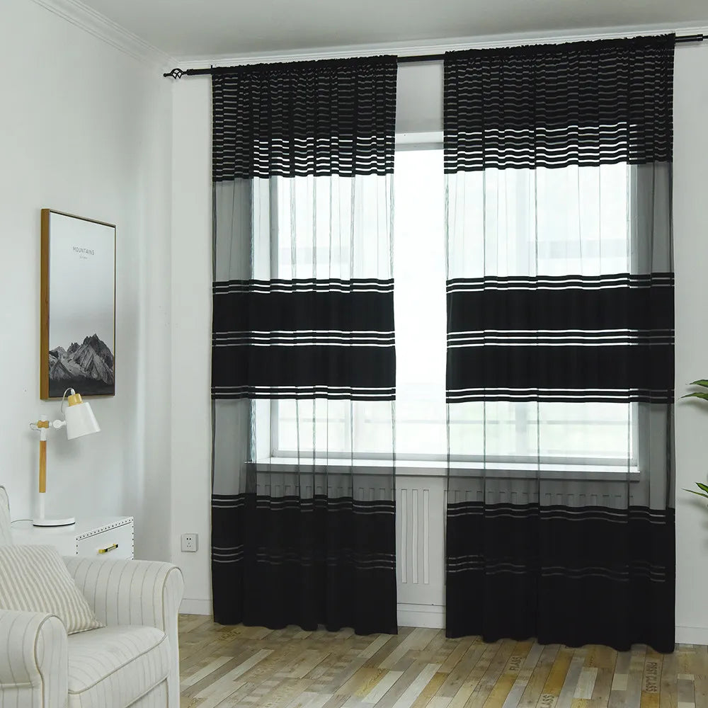 1PC Striped Sheer Curtains for Living Room Bedroom Tulle Curtains for Room Kitchen Decoration Window Treatments Drapes 100x270CM