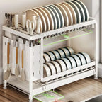 Kitchen Dish Cutlery Organizer - Multi-Function Hole Panel Storage Rack with Draining Tray Space-Saving Countertop Design