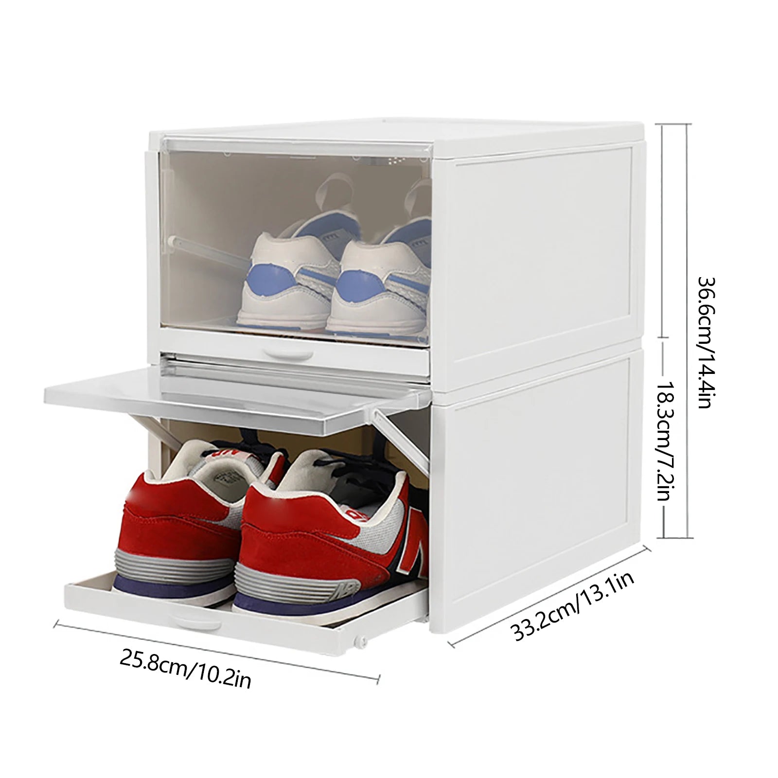 3Pcs Stackable Shoe Box Push Drawer Storage Organizer Shoe Box Clear Cover Gray