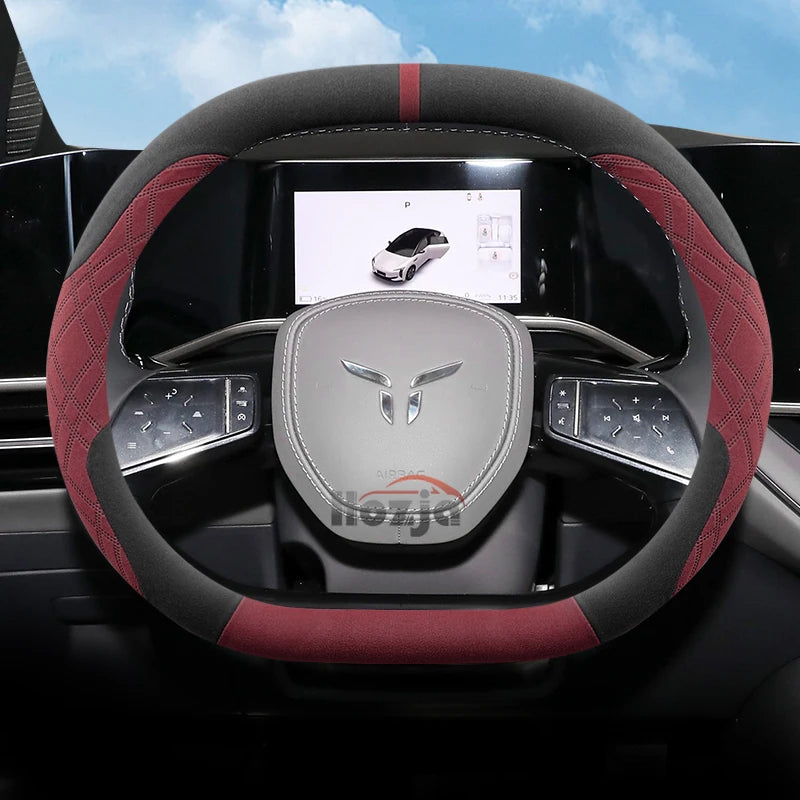 Suede Leather Car Steering Wheel Cover for Hongqi EH7 EH7pro 2024 2025 Auto Interior Accessories