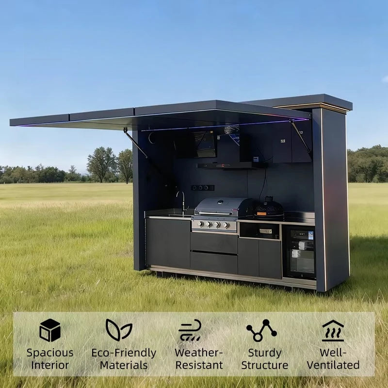 Customized Wholesale Outdoor Cooking Station Brushed Silver Intelligent BBQ Pod Full Kitchen Cabinets
