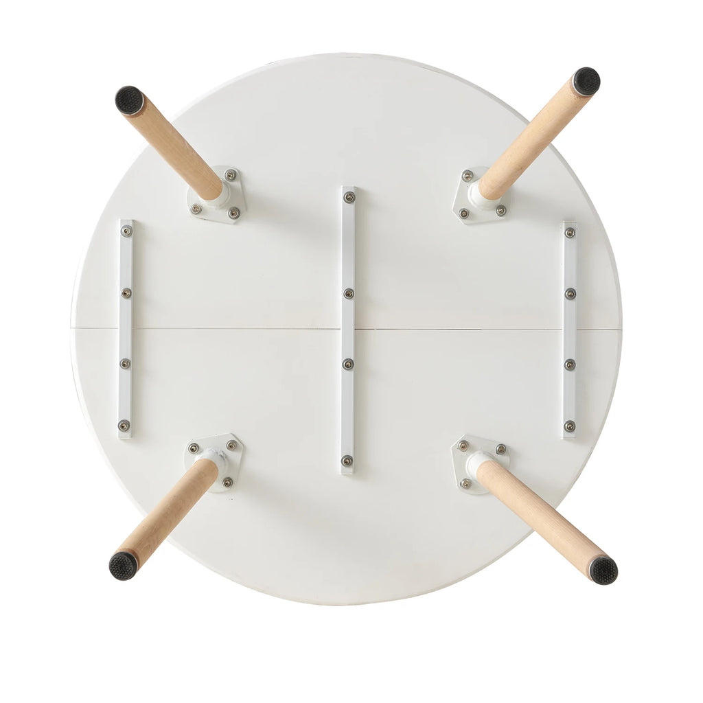 EGOONM Modern Round Dining Table Nordic Scandinavian MDF Top Solid Beech Legs for Living Room Dining Room White