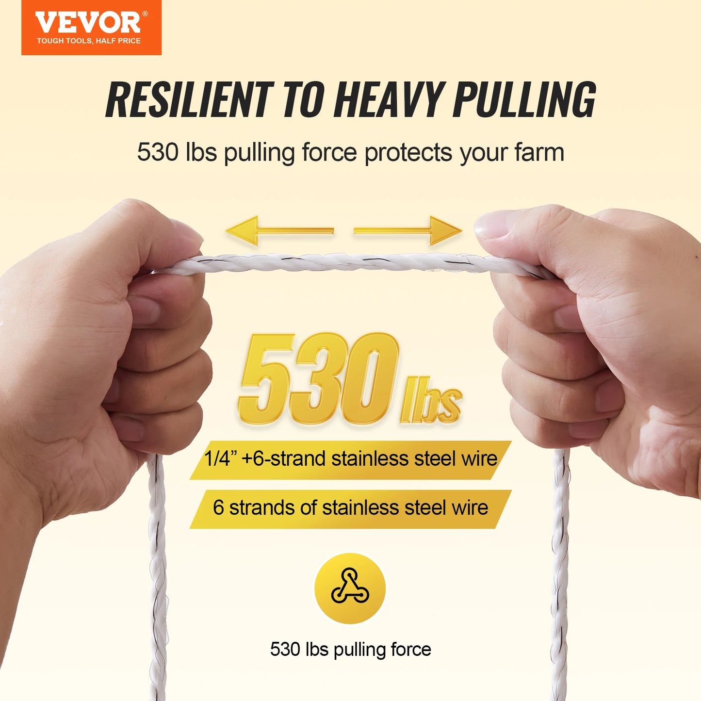 VEVOR Electric Fence Wire Portable Polywire 6 Stainless Steel Strands for Reliable Conductivity and UV Fence Rope Line for Horse