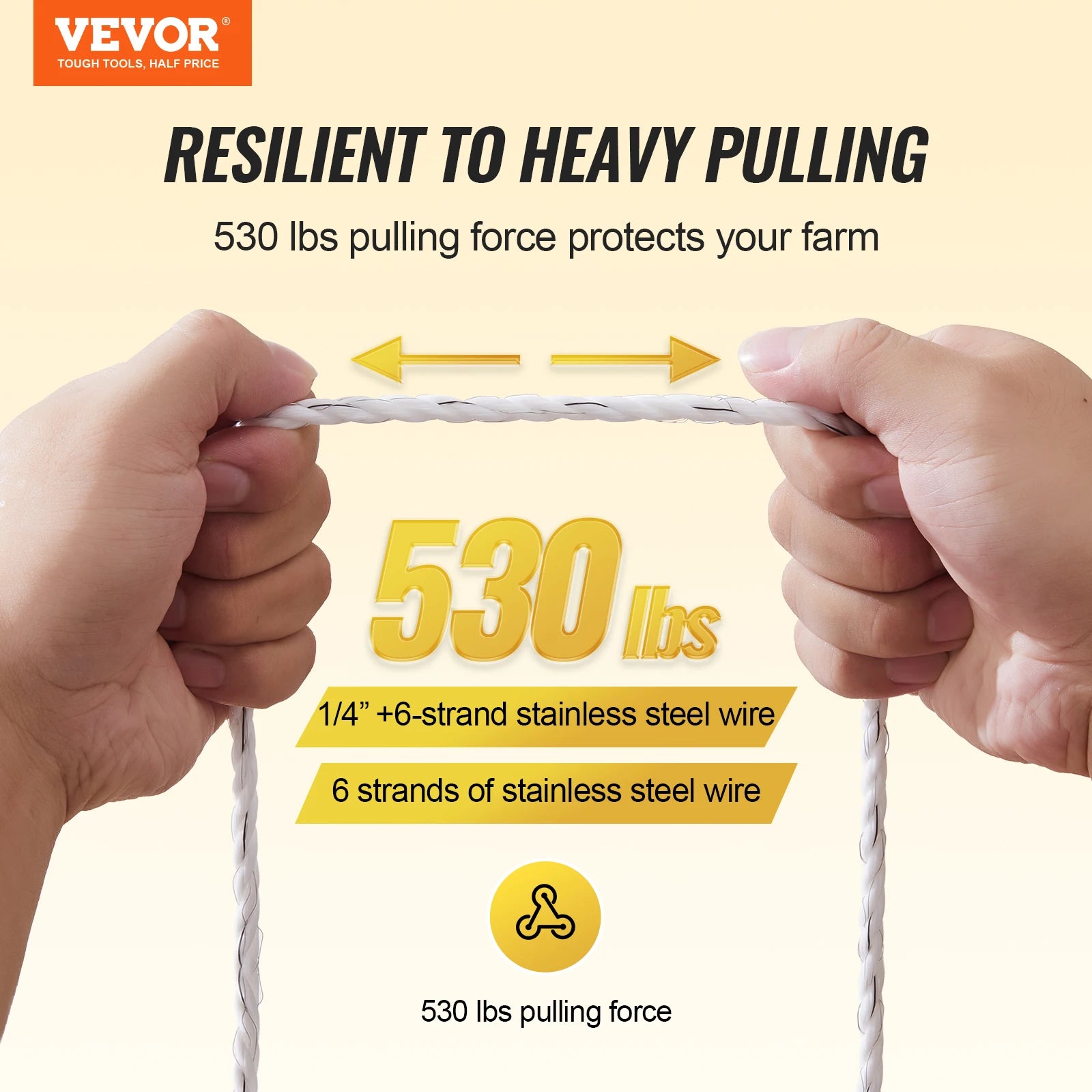 VEVOR Electric Fence Wire Portable Polywire 6 Stainless Steel Strands for Reliable Conductivity and UV Fence Rope Line for Horse