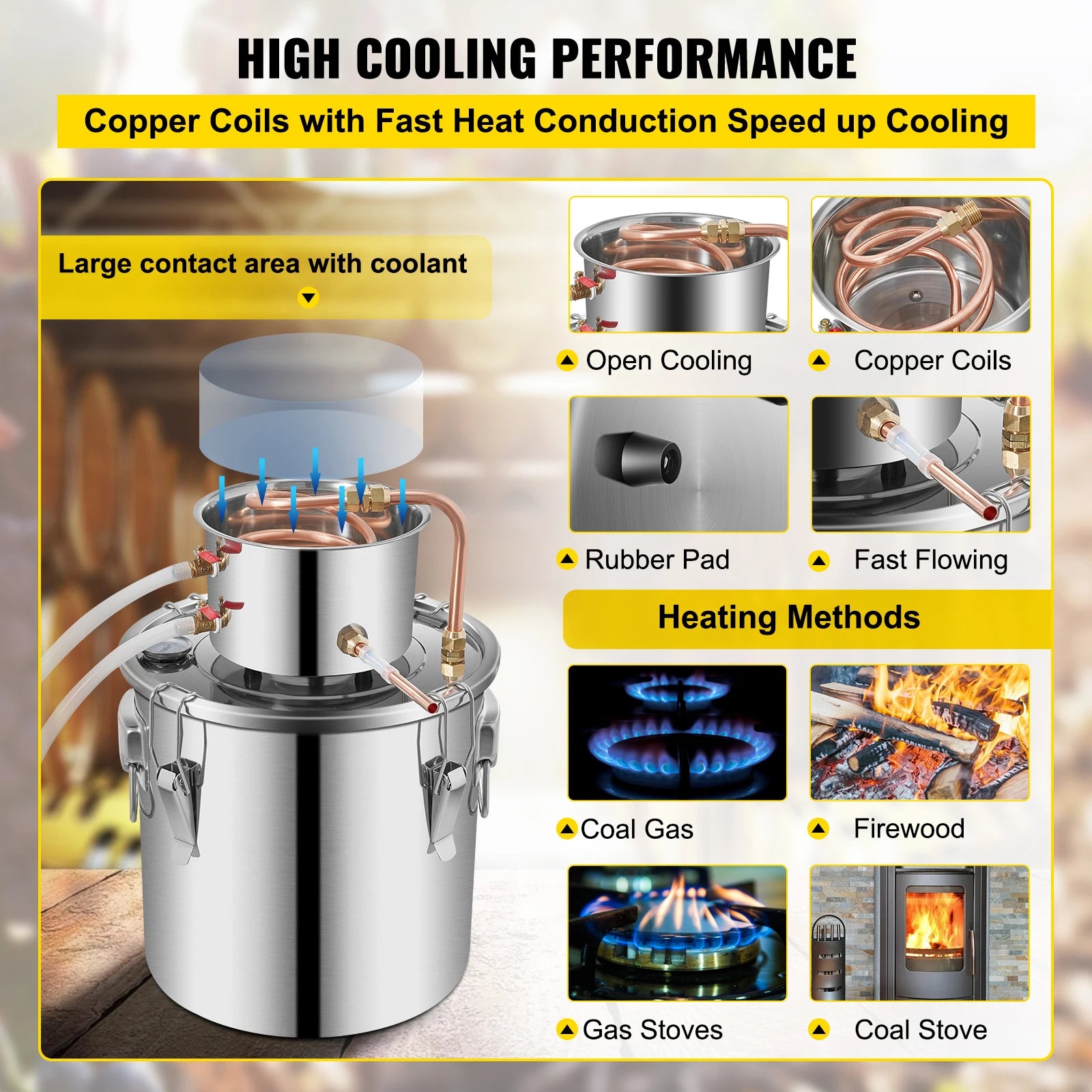 SucceBuy 3 5 8 Gal Alcohol Distiller Alambic Moonshine Still Stainless Copper DIY Home Brew Water Wine Essential Oil Brewing Kit