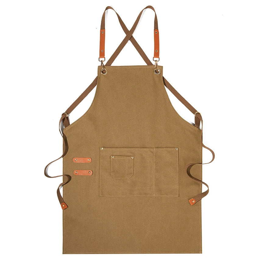 New Durable Goods Heavy Duty Unisex Canvas Work Apron with Tool Pockets Cross-Back Straps Adjustable For Woodworking Painting