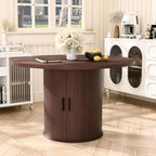 48'' Round Dining Table for 4-6 Kitchen Dining Table with Storage Dinner Room Table with 2-Layer Shelf and Wood Slide Door for