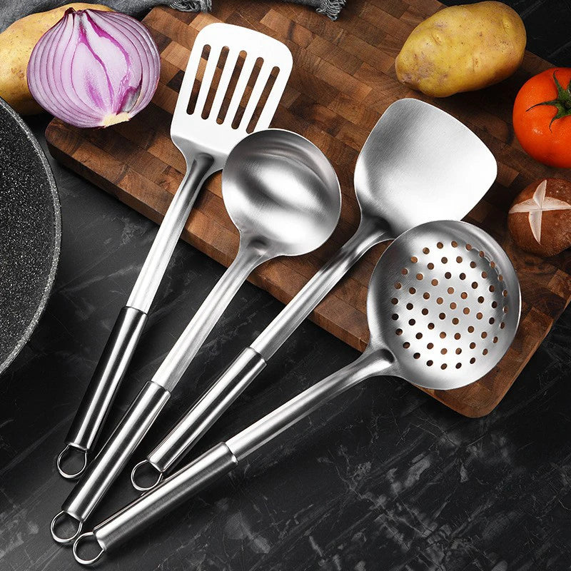 4Pcs Stainless Steel Kitchen Utensil Set Shovel Frying Spoon Soup Colander Spatula Kitchen Tools Set