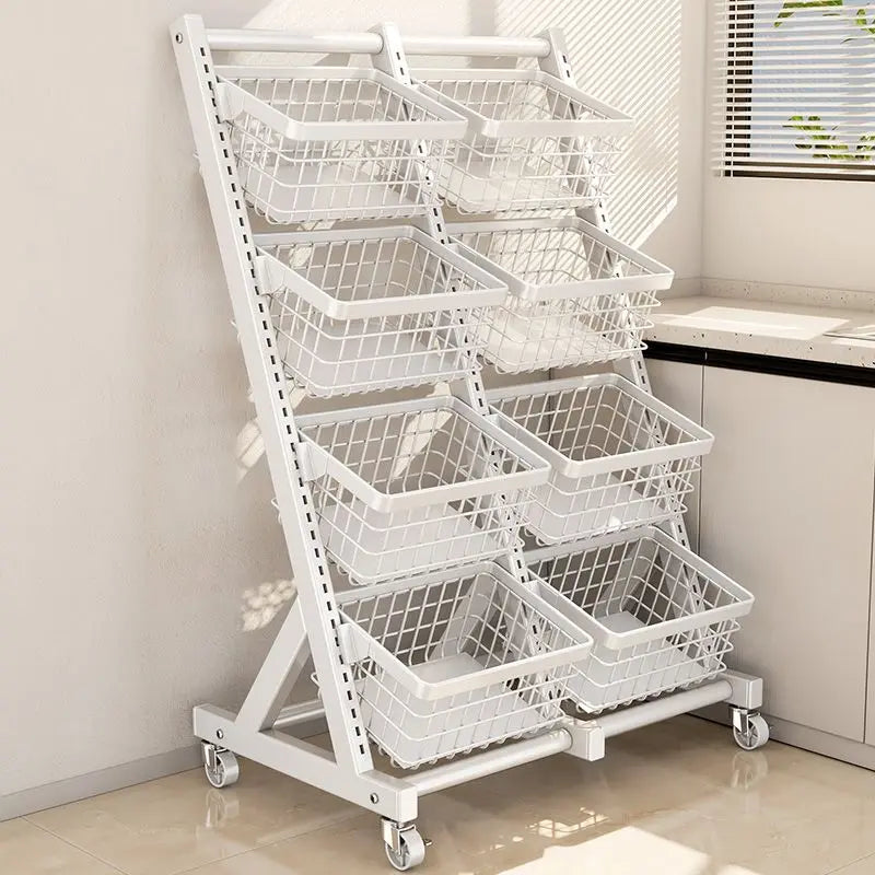 Kitchen Storage Rack Floor Multi-layer Multi-functional Storage Vegetable Basket Living Room Snack Storage Rack with Wheels
