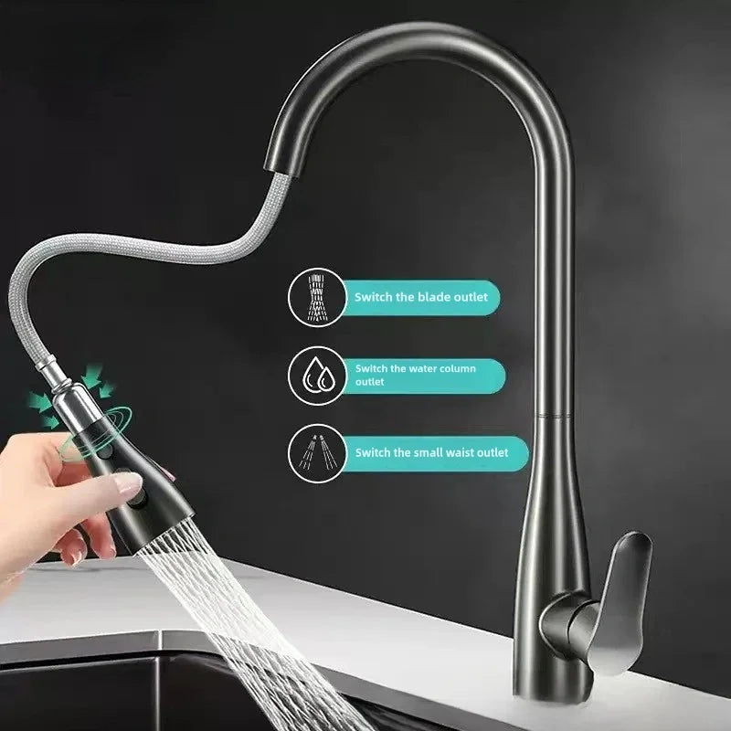 2024new Kitchen Faucets Brass material Pull Out Kitchen Sink Water Tap Deck Mounted Mixer Stream Sprayer Head Hot Cold Taps