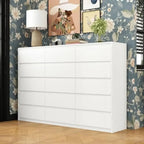 15 Drawer Modern White Dresser 70.9" Chest of Drawers Hidden Handle Design Ample Storage Space Sturdy MDF Construction Smooth
